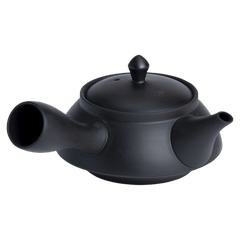 Matte black Japanese kyusu 8 ounce teapot by Ippodo Tea. Left side handle kyusu for brewing traditional Japanese green tea.