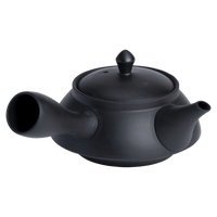 Matte black Japanese kyusu 8 ounce teapot by Ippodo Tea. Left side handle kyusu for brewing traditional Japanese green tea.
