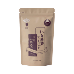Dark beige sealed packaging bag with maroon designs and Japanese and English writing for Iribancha