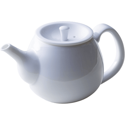 Front view of sleek refined snow white glazed porcelain symmetrical shape Japanese Hasami-yaki kyusu teapot