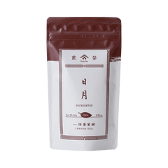 White packaging with brown faux-painted details for Nichigetsu refreshing Japanese Sencha green tea 80g bag by Ippodo Tea Co.