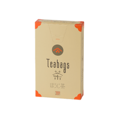 Beige tall slim rectangular box with orange corners of Ippodo Hojicha premium Japanese roasted green tea One-Cup Teabags
