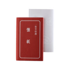 White paper tissues for tea ceremony sweets beside red Ippodo branded tissue cover labeled with Japanese kanji