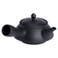 Matte black Japanese kyusu 8 ounce teapot by Ippodo Tea. Left side handle kyusu for brewing traditional Japanese green tea.