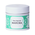 Unopened tin of New Harvest Matcha with iconic Ippodo tea pot and floral design in bright green against white background