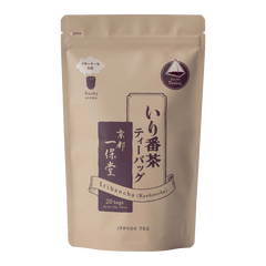 Dark beige sealed packaging bag with maroon designs and Japanese and English writing for Iribancha 