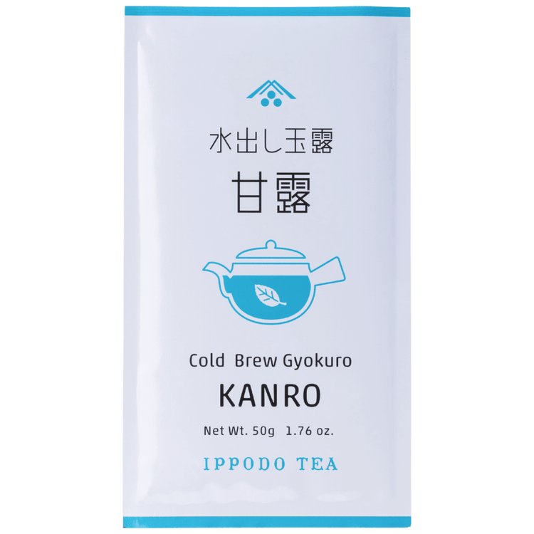 White simple traditional packaging bag with Japanese characters for Ippodo Tea Co. top-recommended Kanro gyokuro
