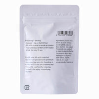 Back of white 40g bag of Ippodo Sayaka matcha showing English brewing instructions, nutritional information and ingredients