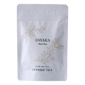 White resealable 40 gram bag of Ippodo Sayaka matcha with gold and green floral design and text