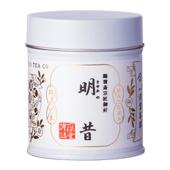 New unopened large tin can of Ippodo Tea Sayaka matcha with Japanese characters and gold leaf embossed on white