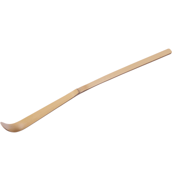 Long handle Ippodo bamboo tea ladle (Chashaku) with rounded tip for scooping matcha powder against white background