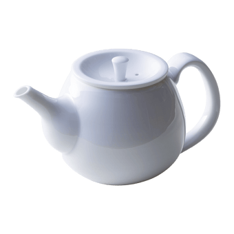 Front view of sleek refined snow white glazed porcelain symmetrical shape Japanese Hasami-yaki kyusu teapot