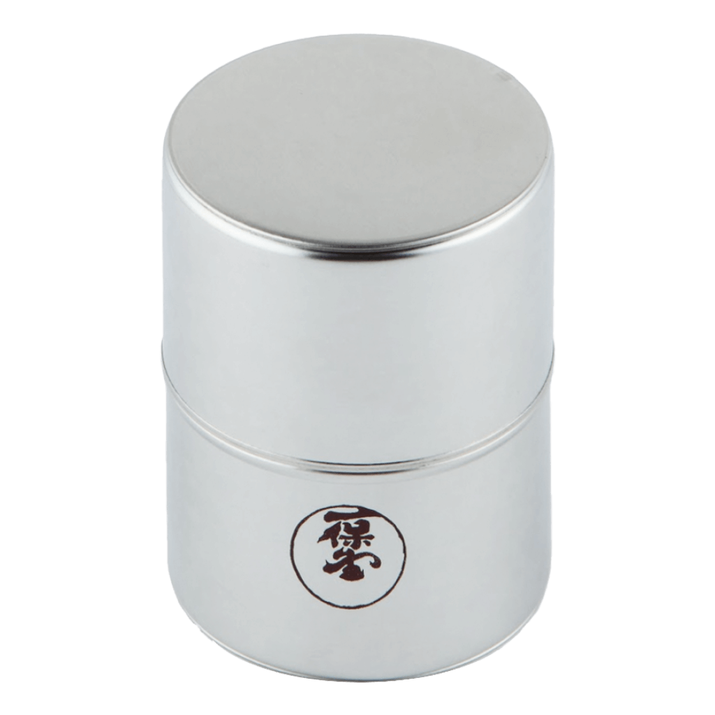 Stainless steel matcha sieve (burui) closed shut with Ippodo Tea logo on front
