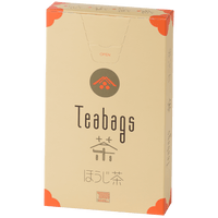 Beige tall slim rectangular box with orange corners of Ippodo Hojicha premium Japanese roasted green tea One-Cup Teabags