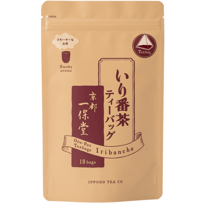 Dark beige sealed packaging bag with maroon designs and Japanese and English writing for Iribancha 