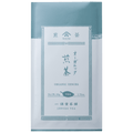 White and pale blue grey traditional packaging bag with Japanese characters for Ippodo Tea Co. Rimpo Organic Sencha green tea