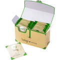 Open cream box containing 25 individually wrapped Sencha Teabags beside one teabag packet with green corners and Ippodo logo