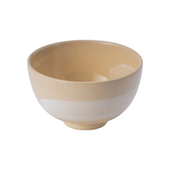 Cream color glazed mino-yaki Chawan matcha tea bowl with subtle white hakeme brush stroke for whisking and sipping matcha