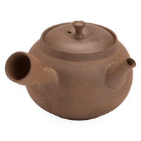 Brown textured side hold left-handed artisan hand made Banko-yaki Japanese ceramic teapot Yakishime Kyusu with hollow handle
