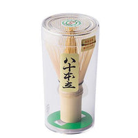 Korean artisan-made Chasen 80-tip bamboo matcha whisk tea utensil in case with Japanese characters on white background