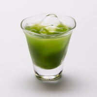 Iced Ippodo Tea Uji-Shimizu sweetened matcha concentrated green tea on ice in shot glass