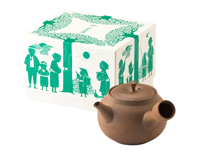 Yakishime Kyusu - Packaged in an illustrated gift box.