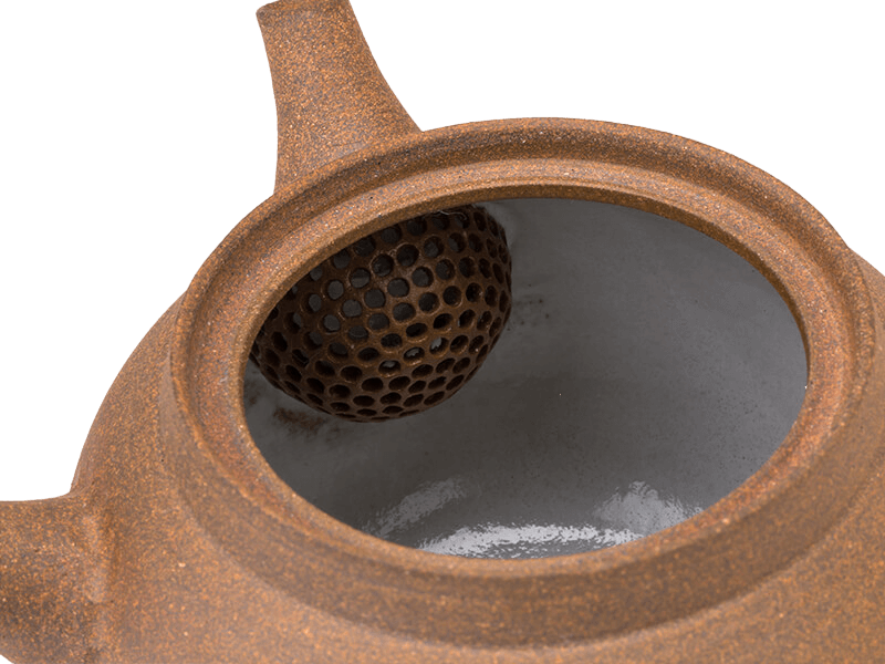 Yakishime Kyusu - Precise clay strainer pours fast and lets few leaves through.